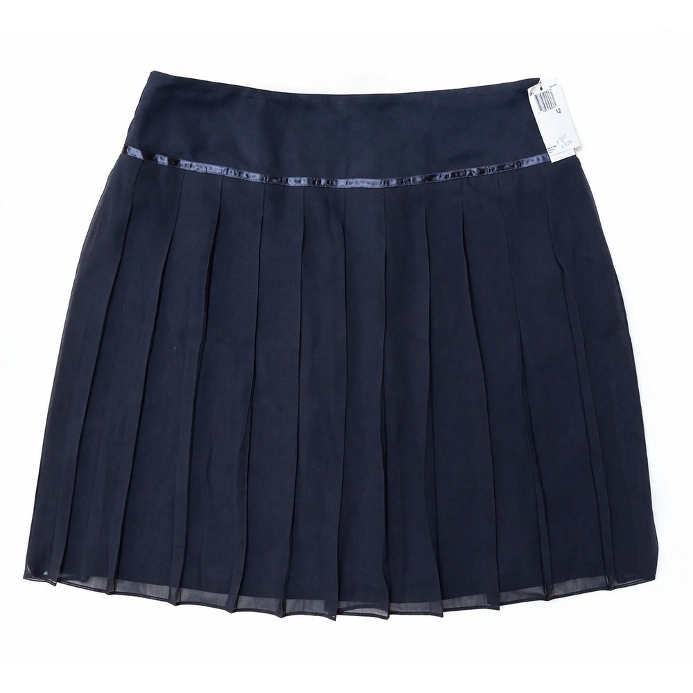 Sutton Studio Pleated Skirt Womens 12 Black Sheer Overlay Lined Mini USA NWT